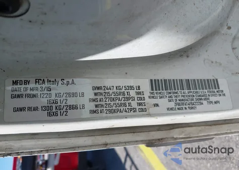 2015 Ram Promaster City Tradesman из США, поврежденный, VIN ZFBERFAT4F6A22294